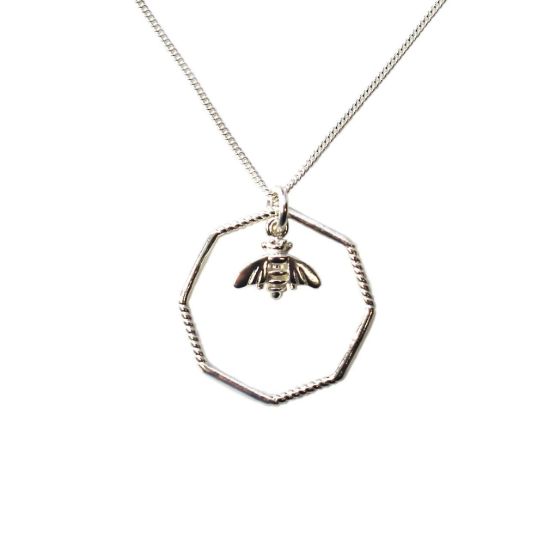 Wholesale Sterling Silver Bumblebee Honeycomb Charm Necklace - 16"