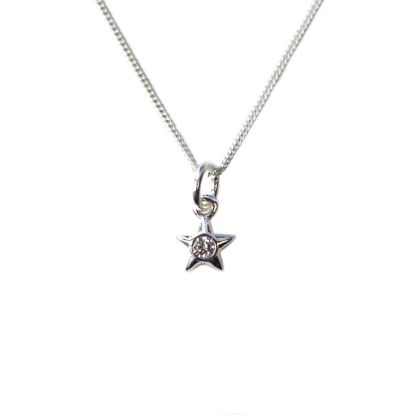 Wholesale Sterling Silver Tiny CZ Stone Star Charm Necklace - 16"