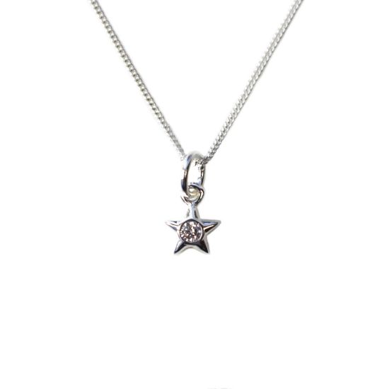Wholesale Sterling Silver Tiny CZ Stone Star Charm Necklace - 16"