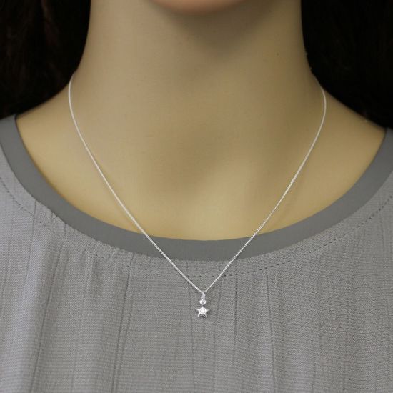 Wholesale Sterling Silver Tiny CZ Stone Star Charm Necklace - 16"