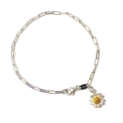 Wholesale Sterling Silver Sunflower Charm Long Box Chain Bracelet - 7.5"