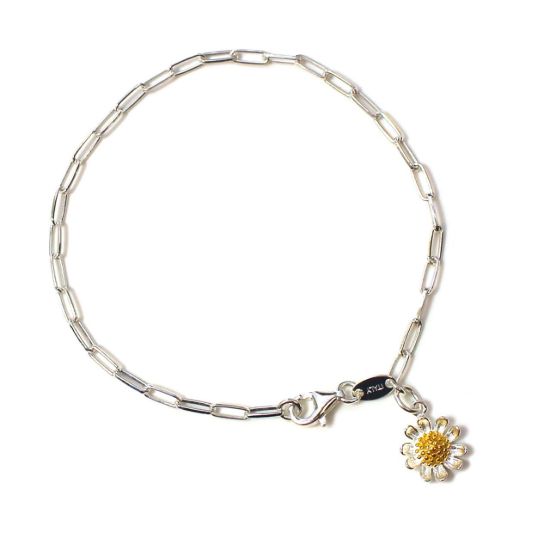 Wholesale Sterling Silver Sunflower Charm Long Box Chain Bracelet - 7.5"