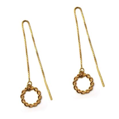 Wholesale Gold Over Sterling Silver Twisted Ring Charm Threader Earrings (Sold Per Pair)