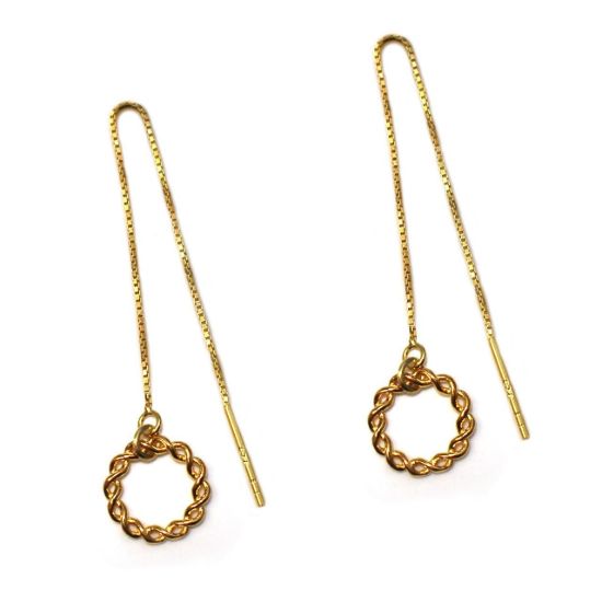 Wholesale Gold Over Sterling Silver Twisted Ring Charm Threader Earrings (Sold Per Pair)