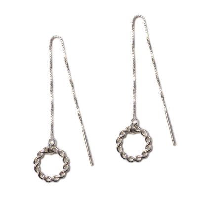 Wholesale Sterling Silver Twisted Ring Charm Threader Earrings (Sold Per Pair)