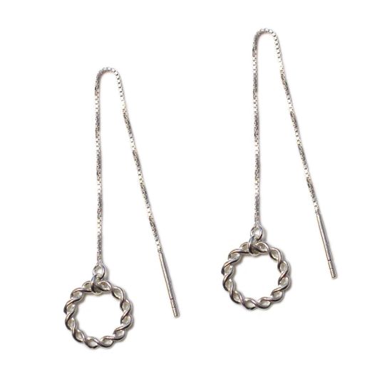 Wholesale Sterling Silver Twisted Ring Charm Threader Earrings (Sold Per Pair)
