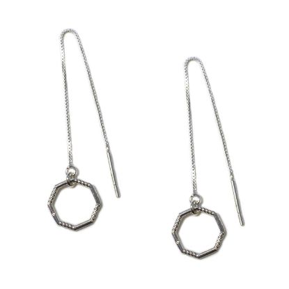 Wholesale Sterling Silver Octagon Charm Threader Earrings (Sold Per Pair)