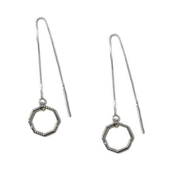 Wholesale Sterling Silver Octagon Charm Threader Earrings (Sold Per Pair)