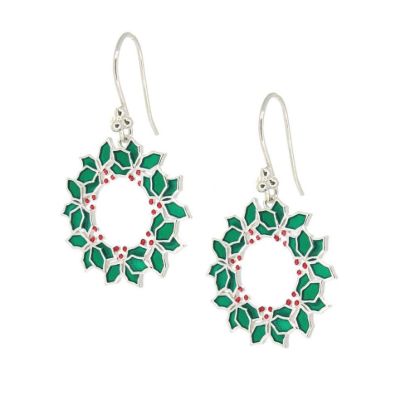 Wholesale Sterling Silver Christmas Wreath Earrings (Sold Per Pair)