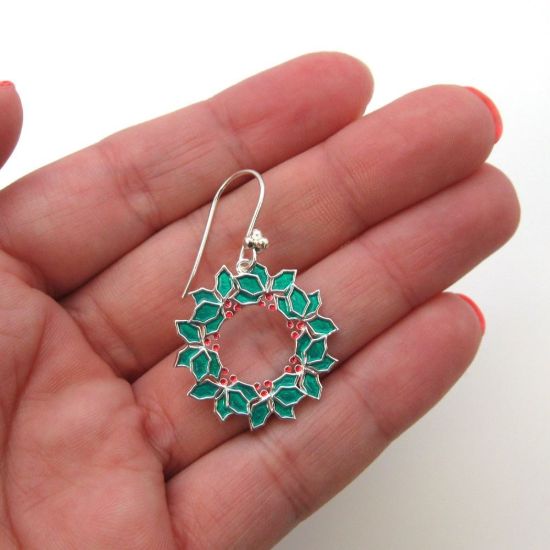 Wholesale Sterling Silver Christmas Wreath Earrings (Sold Per Pair)
