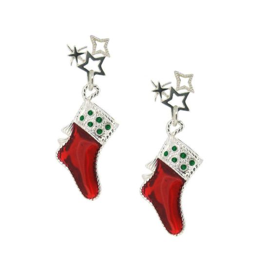 Wholesale Sterling Silver Christmas Stocking Earrings (Sold Per Pair)