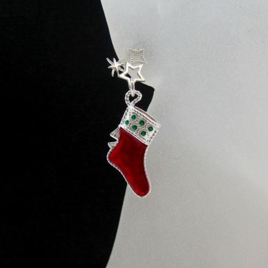 Wholesale Sterling Silver Christmas Stocking Earrings (Sold Per Pair)