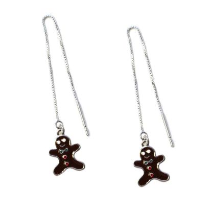 Wholesale Sterling Silver Gingerbread Man Christmas Charm Threader Earrings (Sold Per Pair)