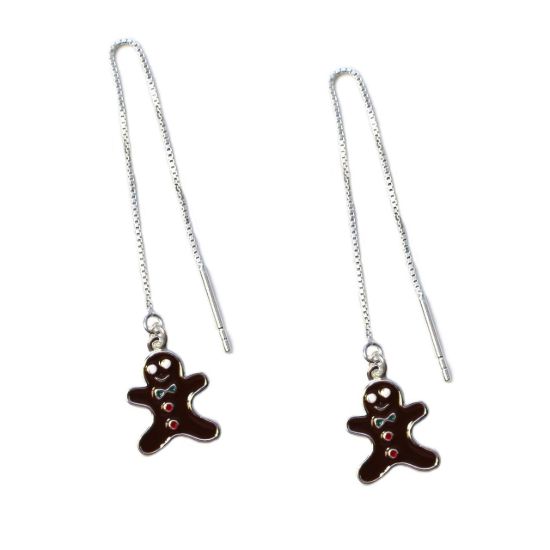 Wholesale Sterling Silver Gingerbread Man Christmas Charm Threader Earrings (Sold Per Pair)