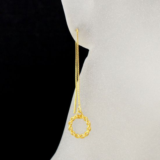 Wholesale Gold Over Sterling Silver Twisted Ring Charm Threader Earrings (Sold Per Pair)
