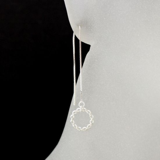 Wholesale Sterling Silver Twisted Ring Charm Threader Earrings (Sold Per Pair)