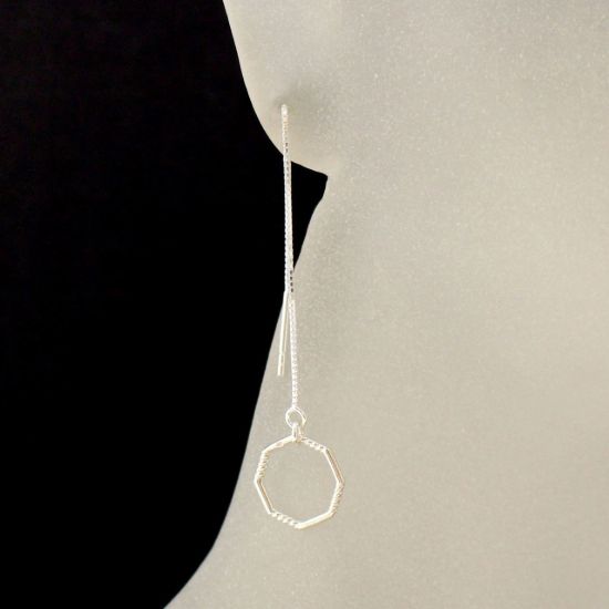 Wholesale Sterling Silver Octagon Charm Threader Earrings (Sold Per Pair)