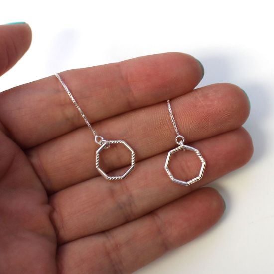 Wholesale Sterling Silver Octagon Charm Threader Earrings (Sold Per Pair)