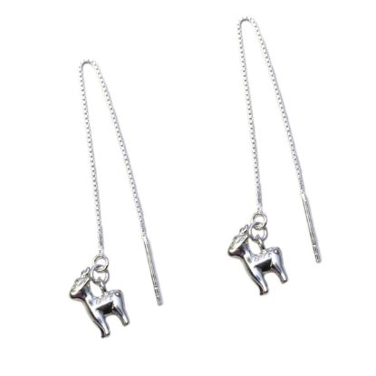 Wholesale Sterling Silver Christmas Reindeer Charm Threader Earrings (Sold Per Pair)