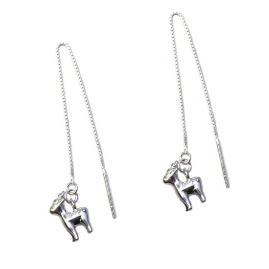 Wholesale Sterling Silver Christmas Reindeer Charm Threader Earrings (Sold Per Pair)