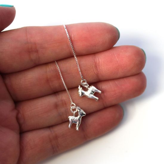 Wholesale Sterling Silver Christmas Reindeer Charm Threader Earrings (Sold Per Pair)