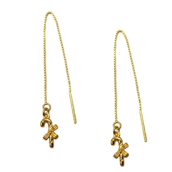 Wholesale Gold Over Sterling Silver Christmas Candy Cane Threader Earrings (Sold Per Pair)
