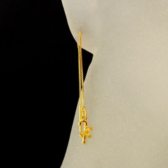 Wholesale Gold Over Sterling Silver Christmas Candy Cane Threader Earrings (Sold Per Pair)