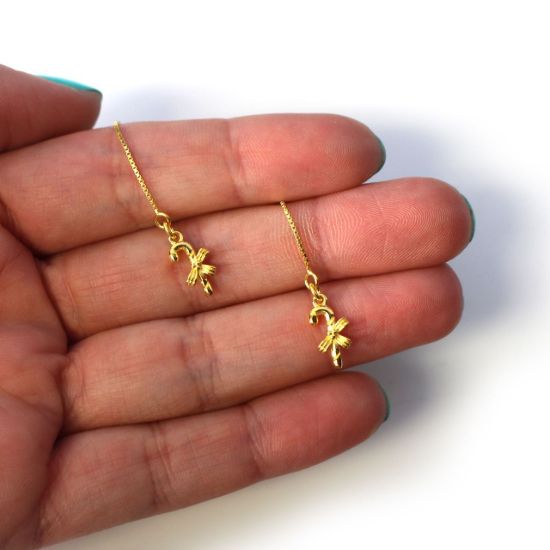 Wholesale Gold Over Sterling Silver Christmas Candy Cane Threader Earrings (Sold Per Pair)
