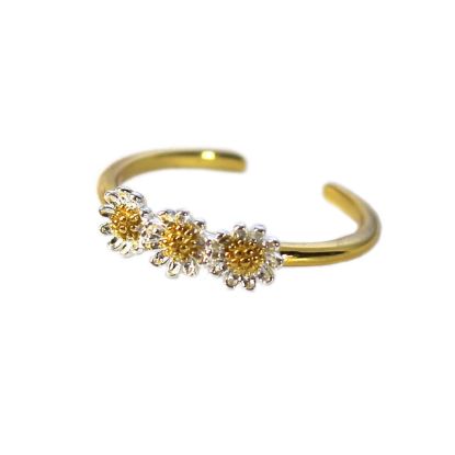 Wholesale Gold Over Sterling Silver Two Tone Triple Sunflower Ring - Adjustable (1 piece)