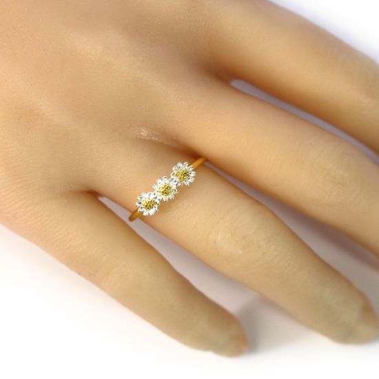 Wholesale Gold Over Sterling Silver Two Tone Triple Sunflower Ring - Adjustable (1 piece)