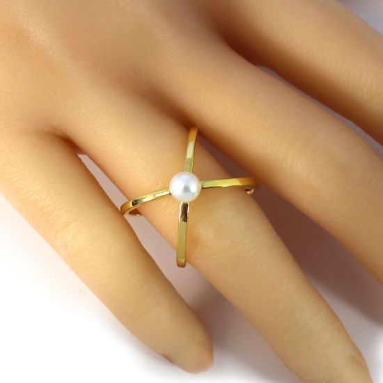 Wholesale Gold Over Sterling Silver Criss Cross Freshwater Pearl Ring (1 piece)