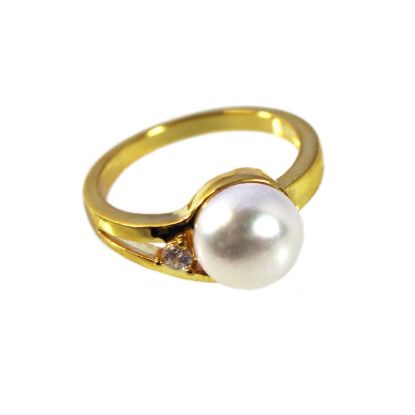 Wholesale Gold Over Sterling Silver Single CZ Stone and Big Freshwater Pearl Ring (1 piece)