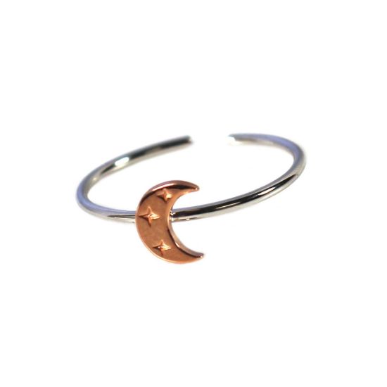 Wholesale Rose Gold Over Sterling Silver Two Tone Crescent Moon Ring - Adjustable (1 piece)