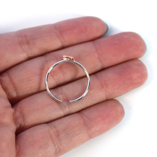 Wholesale Rose Gold Over Sterling Silver Two Tone Crescent Moon Ring - Adjustable (1 piece)