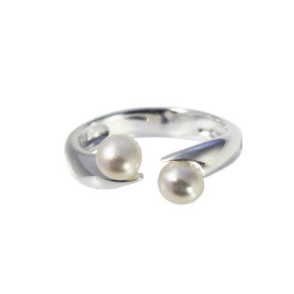 Wholesale 925 Sterling Silver Double Freshwater Pearl Open Ring - Adjustable (1 Piece)
