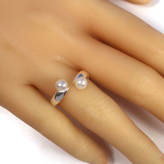 Wholesale 925 Sterling Silver Double Freshwater Pearl Open Ring - Adjustable (1 Piece)