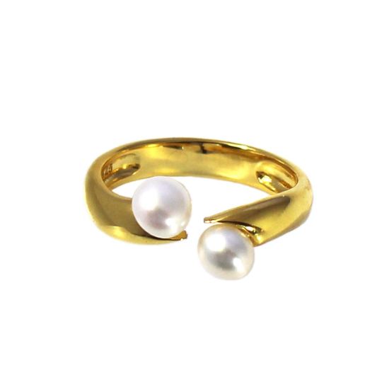 Wholesale Gold Over Sterling Silver Double Freshwater Pearl Open Ring - Adjustable (1 Piece)