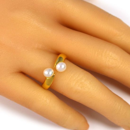 Wholesale Gold Over Sterling Silver Double Freshwater Pearl Open Ring - Adjustable (1 Piece)