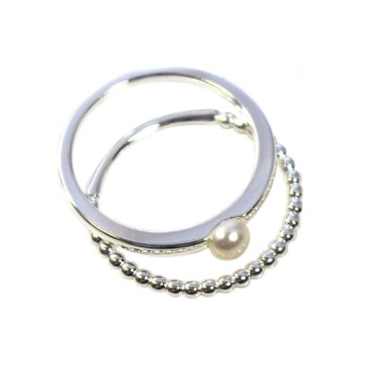 Wholesale 925 Sterling Silver Ball Band and Freshwater Pearl Stacking Ring Set