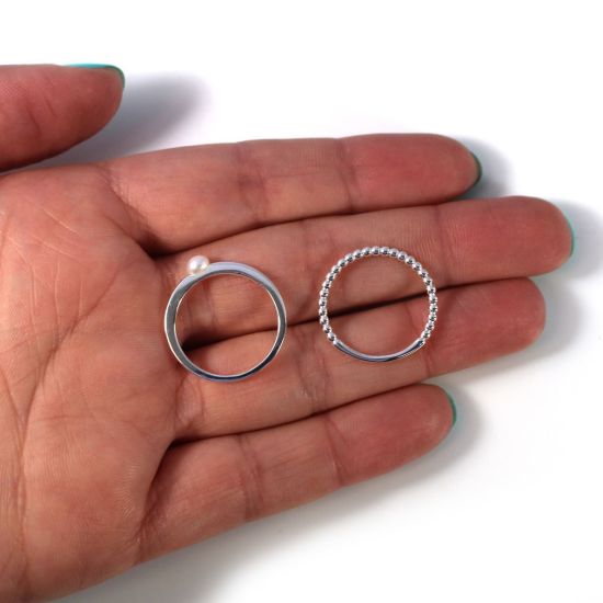 Wholesale 925 Sterling Silver Ball Band and Freshwater Pearl Stacking Ring Set