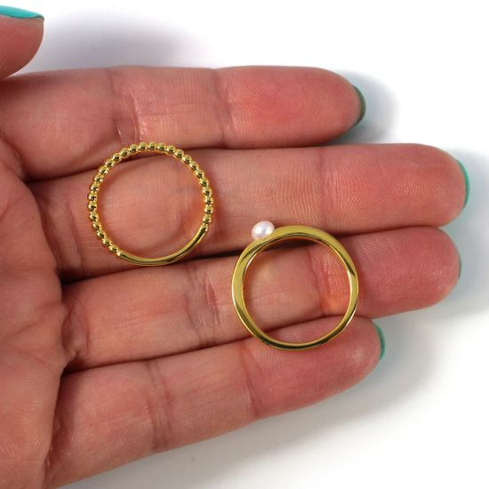 Wholesale Gold Over Sterling Silver Ball Band and Freshwater Pearl Stacking Ring Set