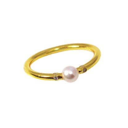 Wholesale Gold Over Sterling Silver Tiny Freshwater Pearl and CZ Stones Ring (1 piece)