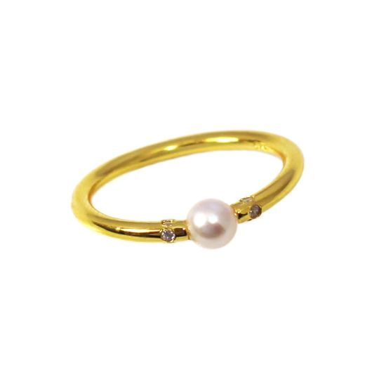 Wholesale Gold Over Sterling Silver Tiny Freshwater Pearl and CZ Stones Ring (1 piece)
