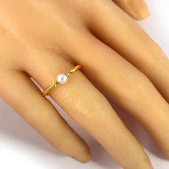 Wholesale Gold Over Sterling Silver Tiny Freshwater Pearl and CZ Stones Ring (1 piece)