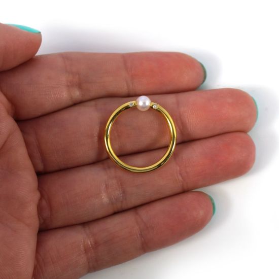 Wholesale Gold Over Sterling Silver Tiny Freshwater Pearl and CZ Stones Ring (1 piece)