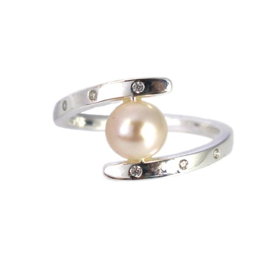 Wholesale Sterling Silver Fancy Freshwater Pearl and CZ Stone Ring (1 piece)