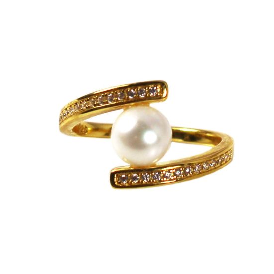 Wholesale Gold Over Sterling Silver Fancy Freshwater Pearl and Pave CZ Stone Ring (1 piece)