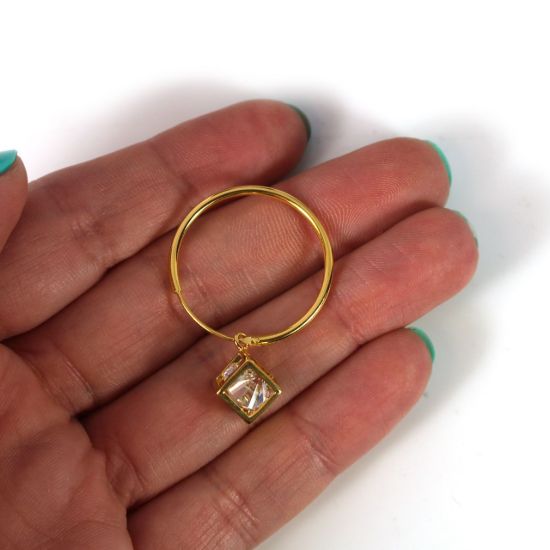 Wholesale Gold Over Sterling Silver CZ Stone Cube Charm Hoop Earrings (Sold Per Pair)