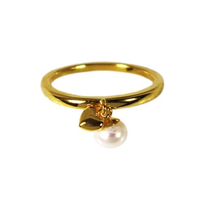 Wholesale Gold Over Sterling Silver Freshwater Pearl and Heart Charm Ring (1 piece)