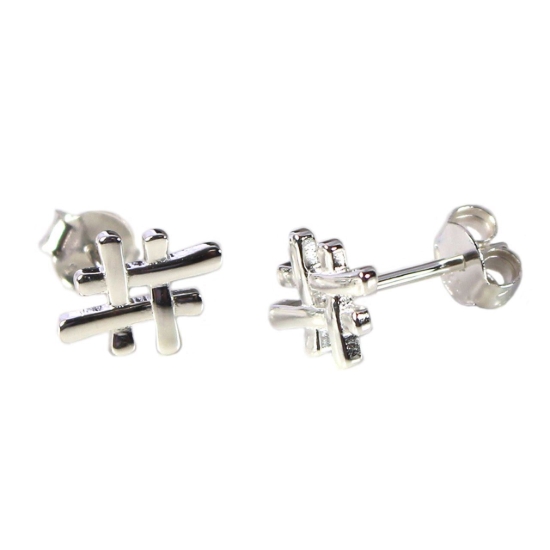 Wholesale Sterling Silver Hashtag Earring Studs - 7x10mm (1 pair )